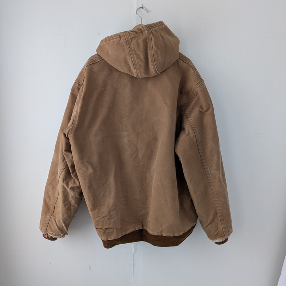 Distressed FR Carhartt Active Hooded Jacket Duck Canvas Brown Men's Size XLT - Picture 3 of 15